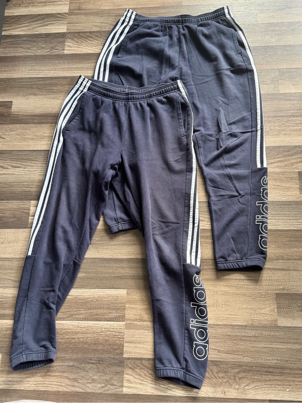 2 adidas Black Joggers with White Side Stripes